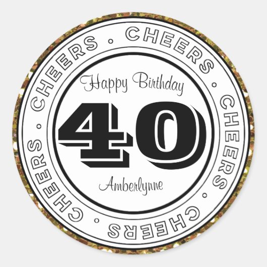 Sticker Rond Parties scintillant d'argent noir blanc 40e annive (Devant)