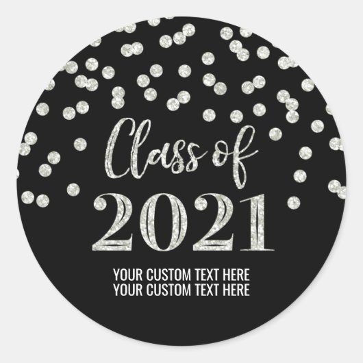 Sticker Rond Parties scintillant d'argent noir Confetti Graduat (Devant)