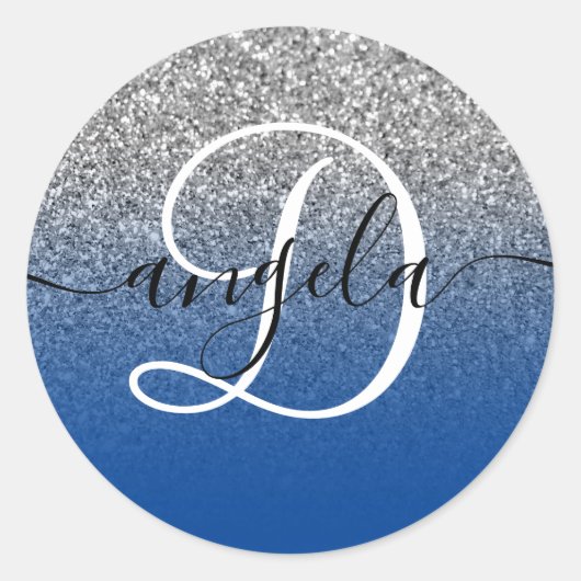 Sticker Rond Parties scintillant d'argent Ombre bleu profond Mo (Devant)