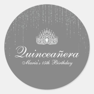 Sticker Rond Parties scintillant d'argent Quinceanera