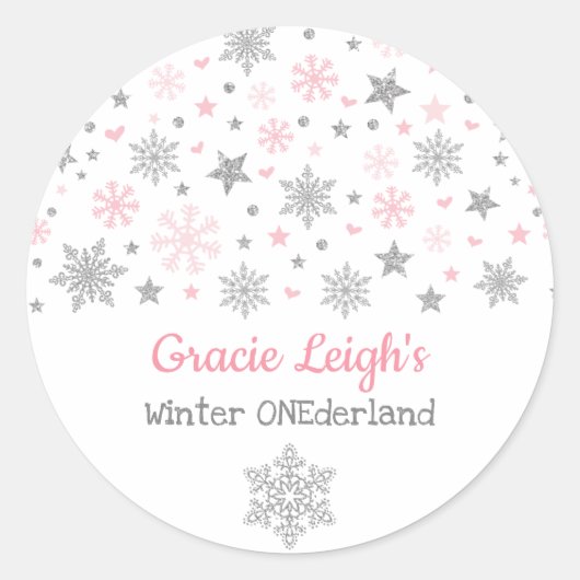 Sticker Rond Parties scintillant d'argent rose Flocon de neige (Devant)