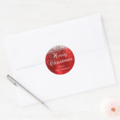 Sticker Rond Parties scintillant d'argent rouge huile Joyeux No (Enveloppe)