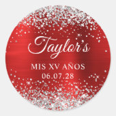 Sticker Rond Parties scintillant d'argent Rouge huile Mis XV An (Devant)