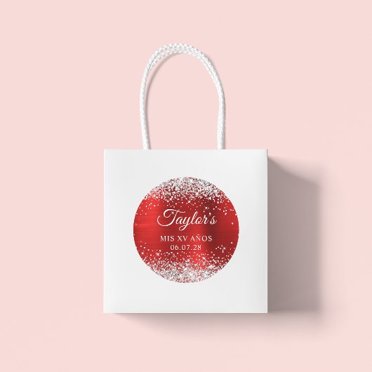 Sticker Rond Parties scintillant d'argent Rouge huile Mis XV An