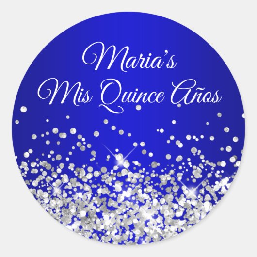 Sticker Rond Parties scintillant d'argent Royal Blue Ombre Mis (Devant)
