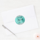 Sticker Rond Parties scintillant d'argent Turquoise Foil Fancy  (Enveloppe)