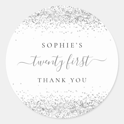 Sticker Rond Parties scintillant d'argent Vingt-et-unième anniv (Devant)