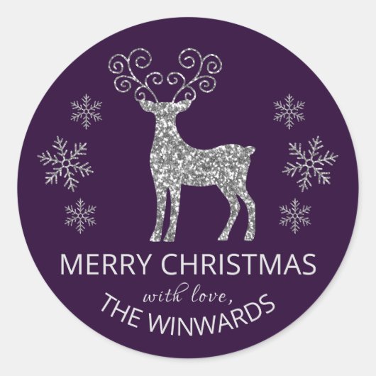 Sticker Rond Parties scintillant d'argent violet de Noël Flocon (Devant)