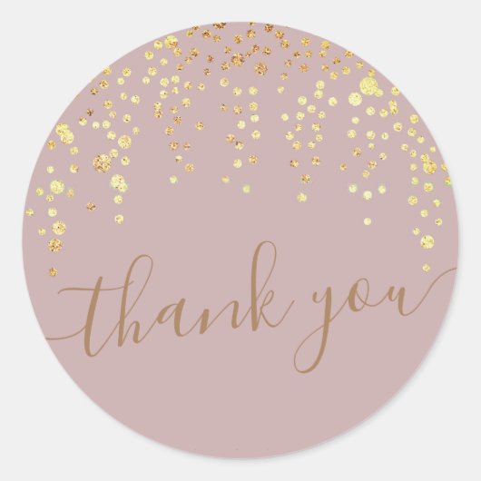 Sticker Rond parties scintillant de confetti d'or rousse merci  (Devant)