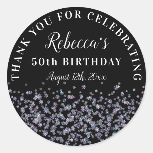 Sticker Rond Parties scintillant de flocon de neige pourpre 50e (Devant)