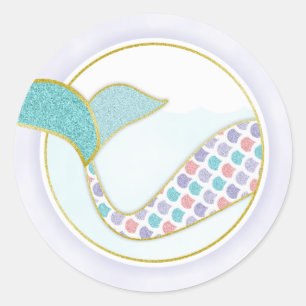 Sticker Rond Parties scintillant de la queue de sirène Envelopp