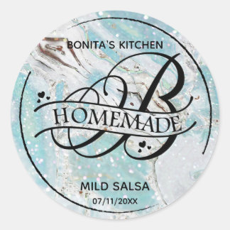 Sticker Rond Parties scintillant de marbre Monogramme B Étiquet