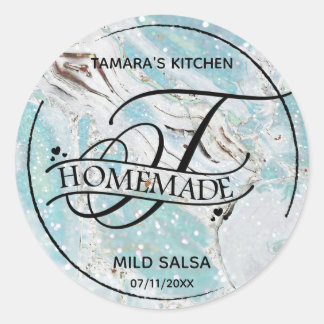 Sticker Rond Parties scintillant de marbre Monogramme T Étiquet