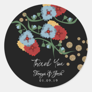 Sticker Rond Parties scintillant de Merci Mariage végétal mexic