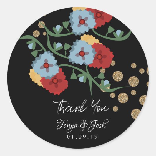Sticker Rond Parties scintillant de Merci Mariage végétal mexic (Devant)