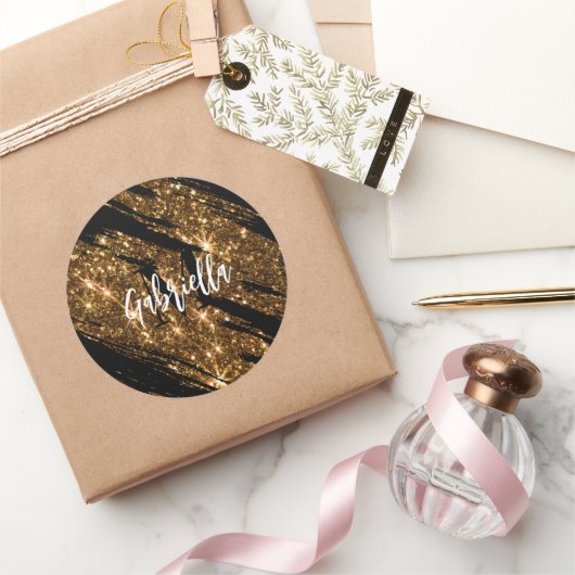 Sticker Rond Parties scintillant d'or (Cadeaux)