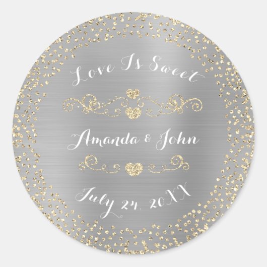 Sticker Rond Parties scintillant d'or argent Enregistrer la dat (Devant)