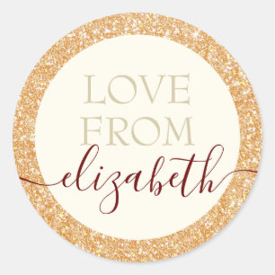 Sticker Rond Parties scintillant d'or avec nom d'amour personna