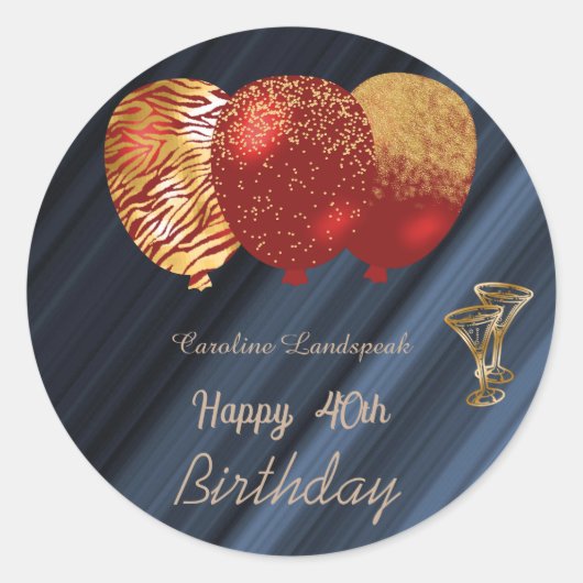 Sticker Rond Parties scintillant d'or Ballons et lunettes d'or  (Devant)