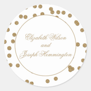 Sticker Rond Parties scintillant d'or blanc Confetti Mariage él