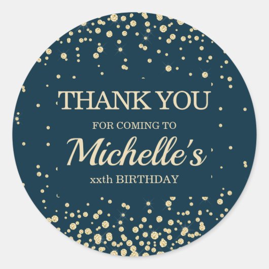 Sticker Rond Parties scintillant d'or bleu marine moderne Anniv (Devant)