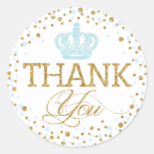 Sticker Rond Parties scintillant d'or Blue Crown Royal Baby sho
