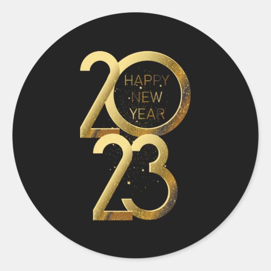 Sticker Rond Parties scintillant d'or Bonne année 2023 (Devant)