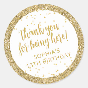 Sticker Rond Parties scintillant d'or classique Confetti Annive