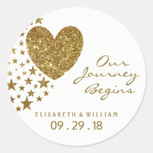Sticker Rond Parties scintillant d'or Coeur et étoiles Mariage