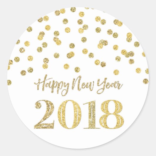 Sticker Rond Parties scintillant d'or Confetti Bonne année 2018 (Devant)