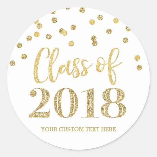 Sticker Rond Parties scintillant d'or Confetti Graduation 2018 (Devant)
