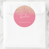 Sticker Rond Parties scintillant d'or Confetti rose 12e anniver (Sac)