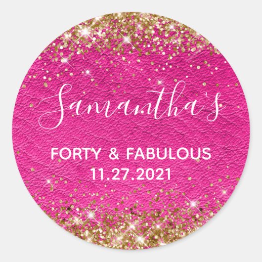 Sticker Rond Parties scintillant d'or Cuir rose chaud quarante  (Devant)