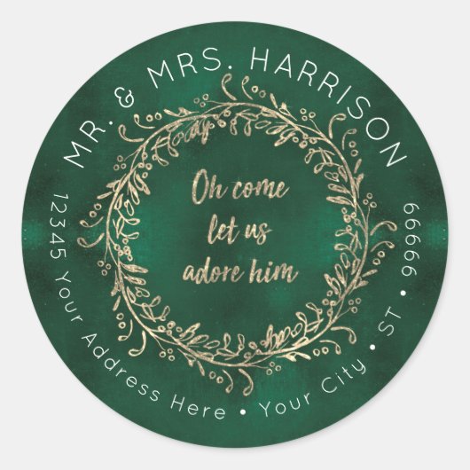 Sticker Rond Parties scintillant d'or de Noël Verte Script Foli (Devant)