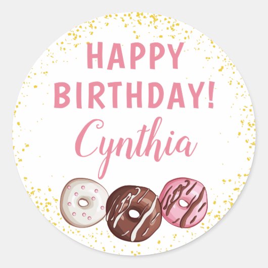 Sticker Rond Parties scintillant d'or Douce Donuts Anniversaire (Devant)