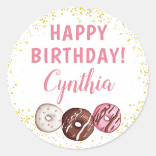 Sticker Rond Parties scintillant d'or Douce Donuts Anniversaire