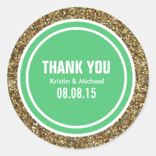 Sticker Rond Parties scintillant d'or Emerald Green Merci Étiqu