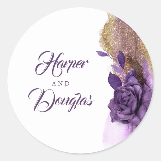 Sticker Rond Parties scintillant d'or et Mariage pourpre d'aube (Devant)