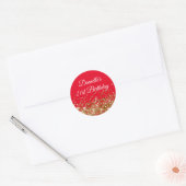 Sticker Rond Parties scintillant d'or et rouge 21e anniversaire (Enveloppe)