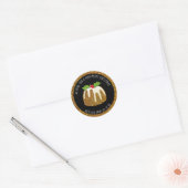 Sticker Rond Parties scintillant d'or festif pudding MERRY CHRI (Enveloppe)