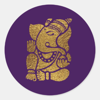 Sticker Rond Parties scintillant d'or Ganesha Design