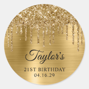 Sticker Rond Parties scintillant d'or gouttes métalliques 21e a