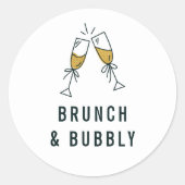 Sticker Rond Parties scintillant d'or Gras Brunch & Bubbly Faux (Devant)