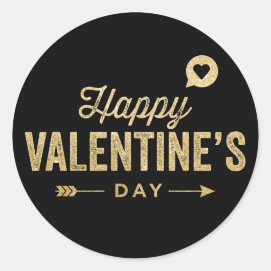 STICKER ROND PARTIES SCINTILLANT D'OR HEUREUSE SAINTE-VALENTIN  (Devant)