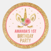 Sticker Rond Parties scintillant d'or magique Unicorn Visage An (Devant)