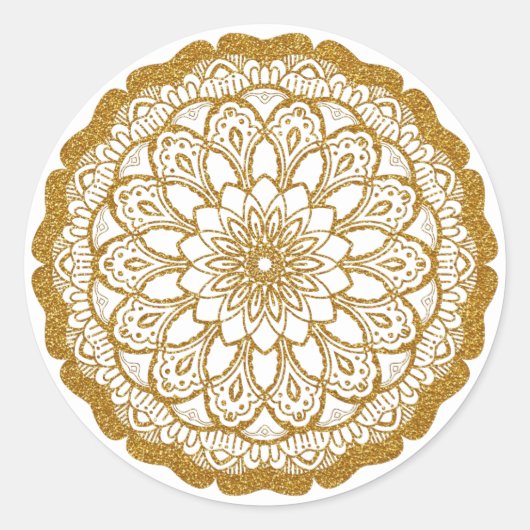 Sticker Rond Parties scintillant d'or Mandala (Devant)