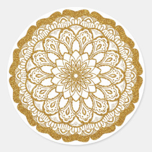 Sticker Rond Parties scintillant d'or Mandala