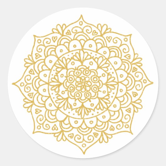 Sticker Rond Parties scintillant d'or Mandala Flower (Devant)