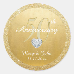 Sticker Rond Parties scintillant d'or Mariage 50e anniversaire