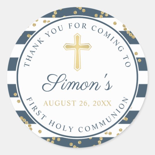 Sticker Rond Parties scintillant d'or Marine Bleu Première Sain (Devant)